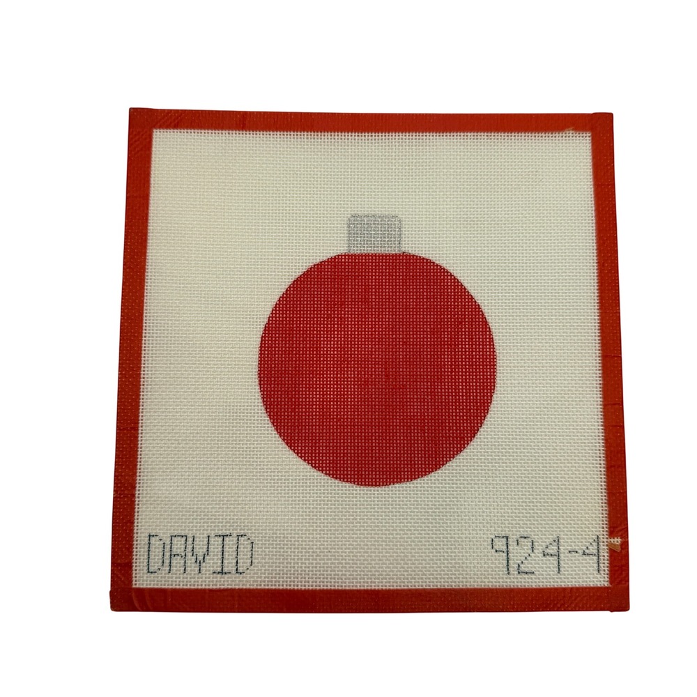 Red Christmas Ball Ornament Hand Painted Needlepoint Canvas David Vintage